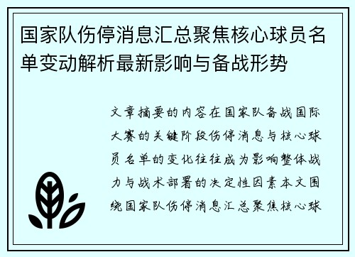 国家队伤停消息汇总聚焦核心球员名单变动解析最新影响与备战形势 国家队伤停消息汇总聚焦核心球员名单变动解析最新影响与备战形势